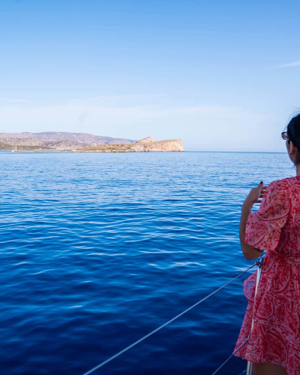 Sailing out of Heraklion toward Dia Island, shot from the bow