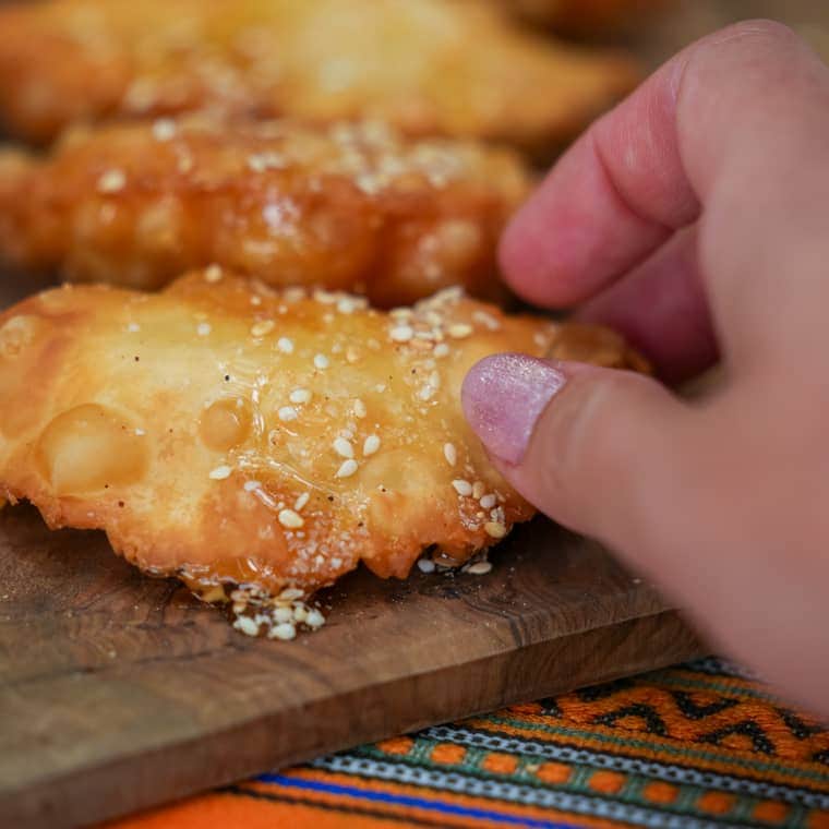 Honey-soaked pastry at a Cretan farm tasting